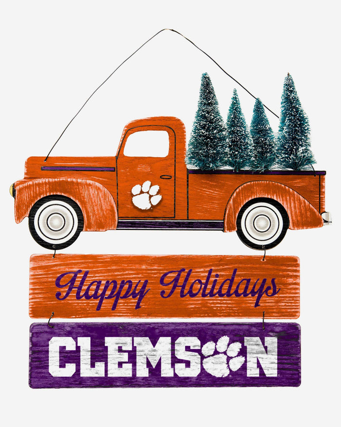 Clemson Tigers Wooden Truck With Tree Sign FOCO - FOCO.com