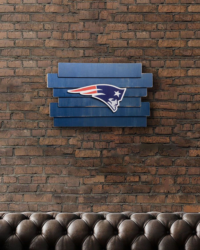 New England Patriots Staggered Wood Logo Sign FOCO - FOCO.com