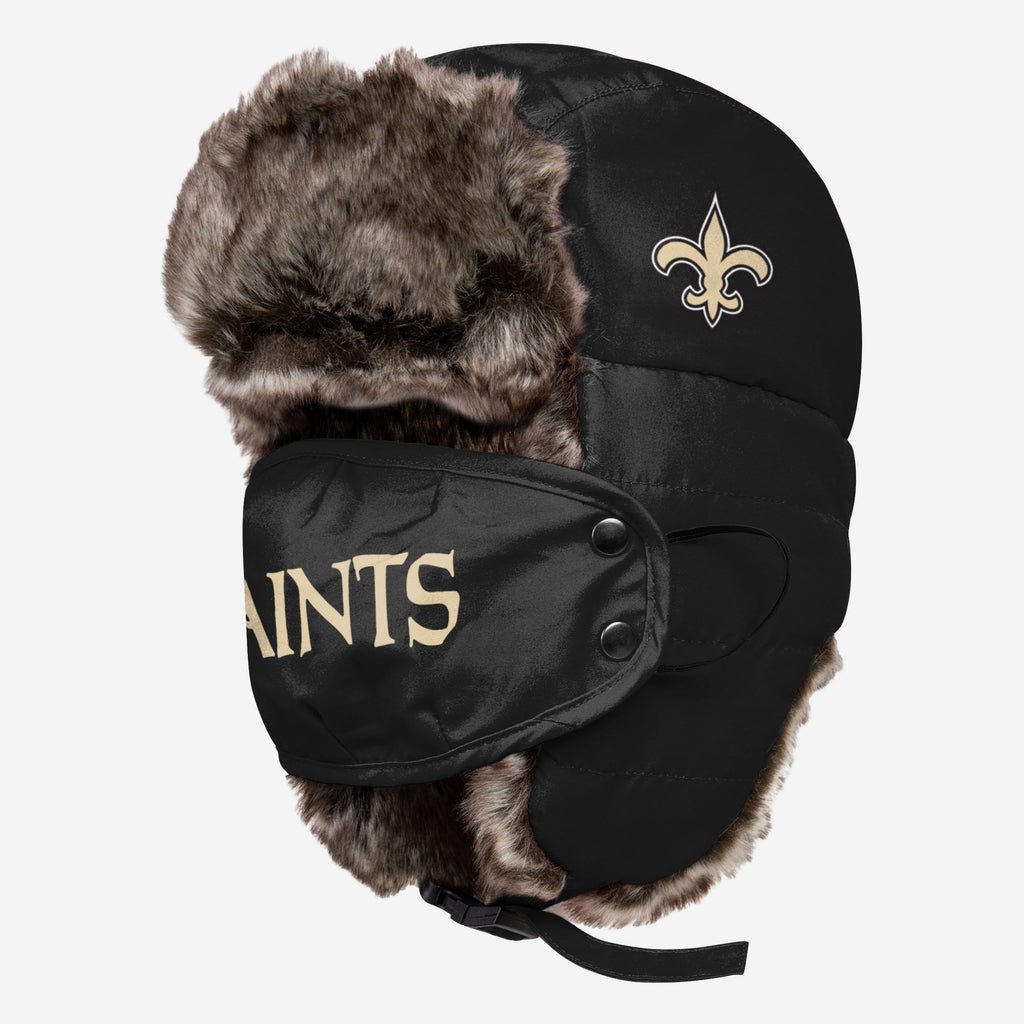 New Orleans Saints Big Logo Trapper Hat With Face Cover FOCO - FOCO.com