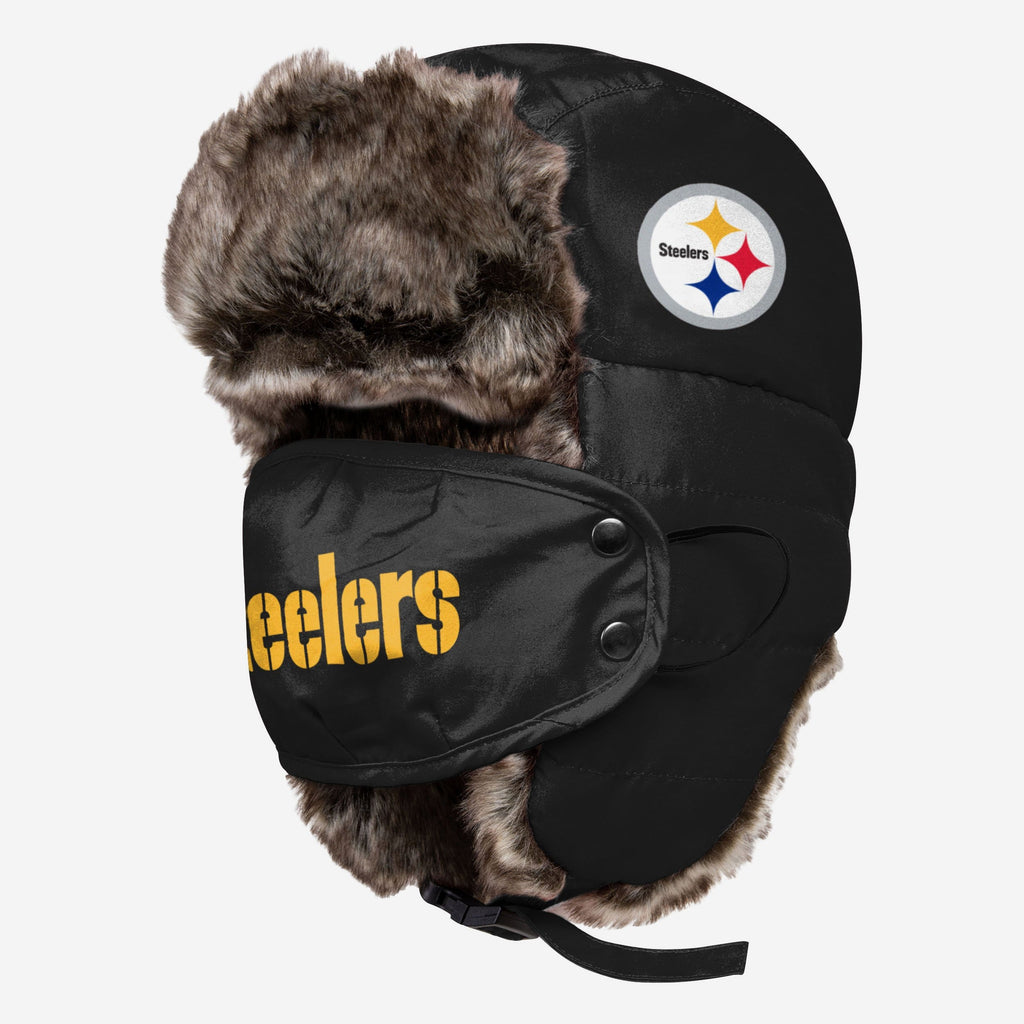 Pittsburgh Steelers Big Logo Trapper Hat With Face Cover FOCO - FOCO.com