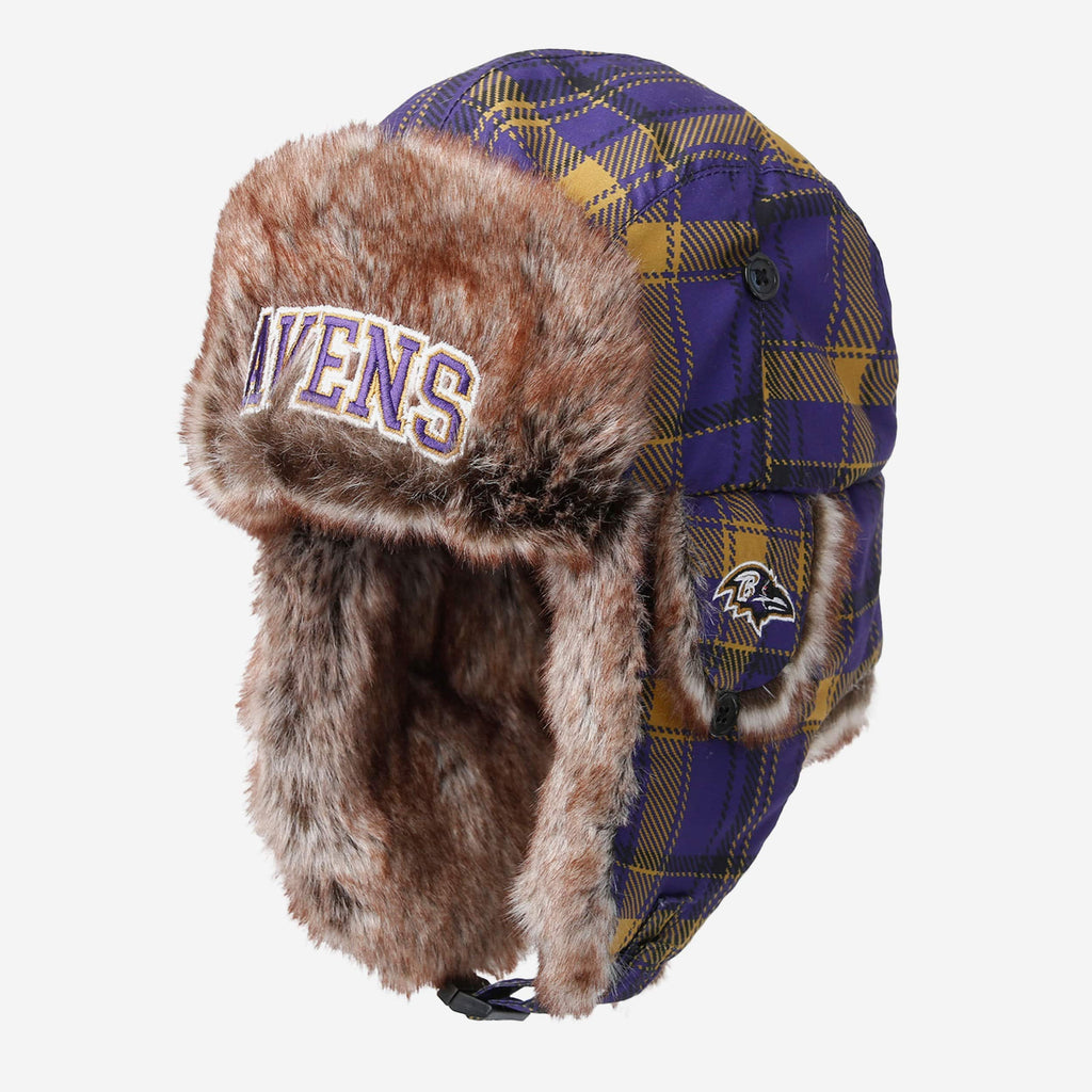 Baltimore Ravens NFL Wordmark Flannel Trapper Hat FOCO - FOCO.com