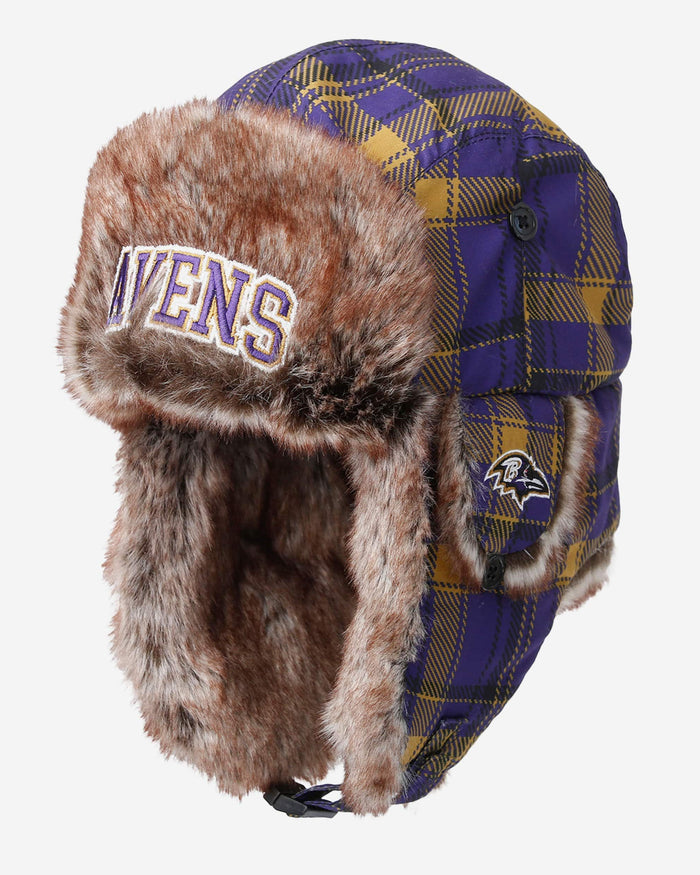 Baltimore Ravens NFL Wordmark Flannel Trapper Hat FOCO - FOCO.com