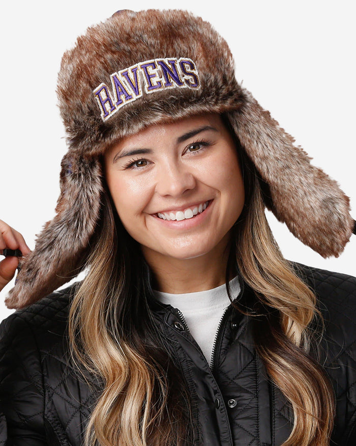 Baltimore Ravens NFL Wordmark Flannel Trapper Hat FOCO - FOCO.com
