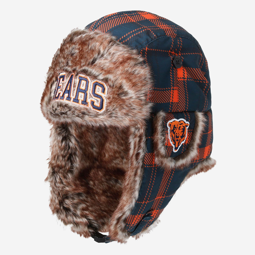 Chicago Bears NFL Wordmark Flannel Trapper Hat FOCO - FOCO.com