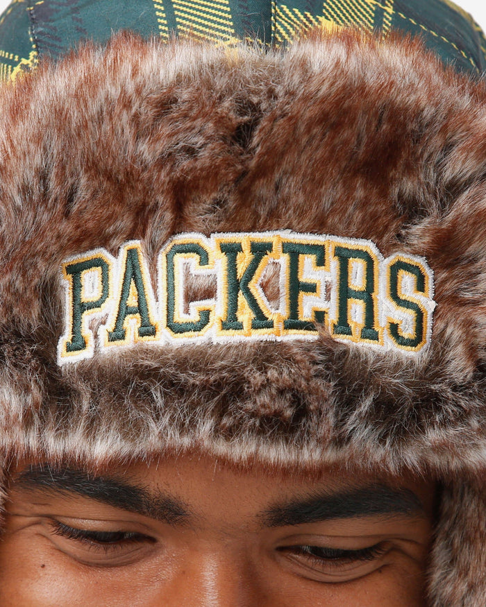 Green Bay Packers NFL Wordmark Flannel Trapper Hat FOCO - FOCO.com