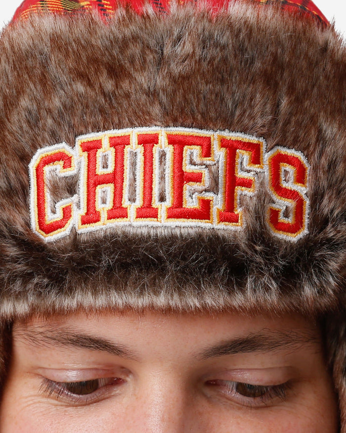Kansas City Chiefs NFL Wordmark Flannel Trapper Hat FOCO - FOCO.com