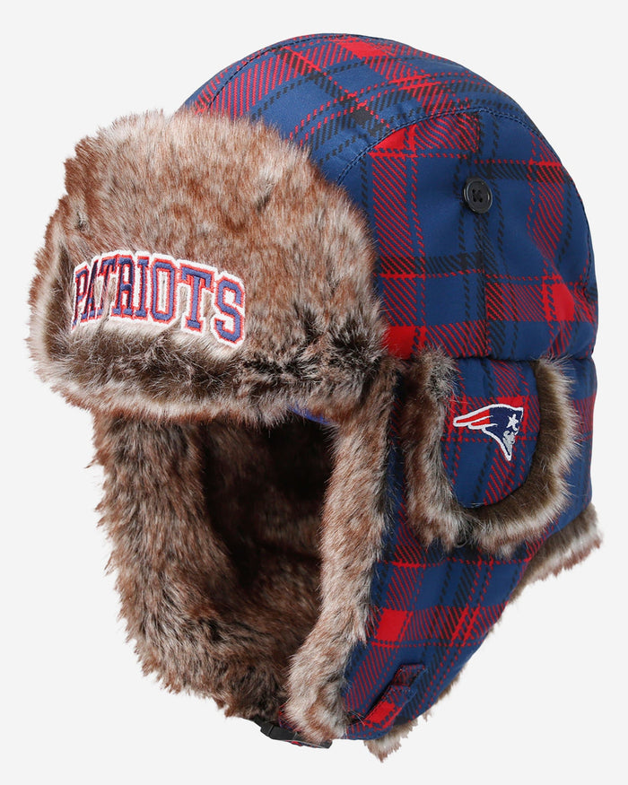 New England Patriots NFL Wordmark Flannel Trapper Hat FOCO - FOCO.com