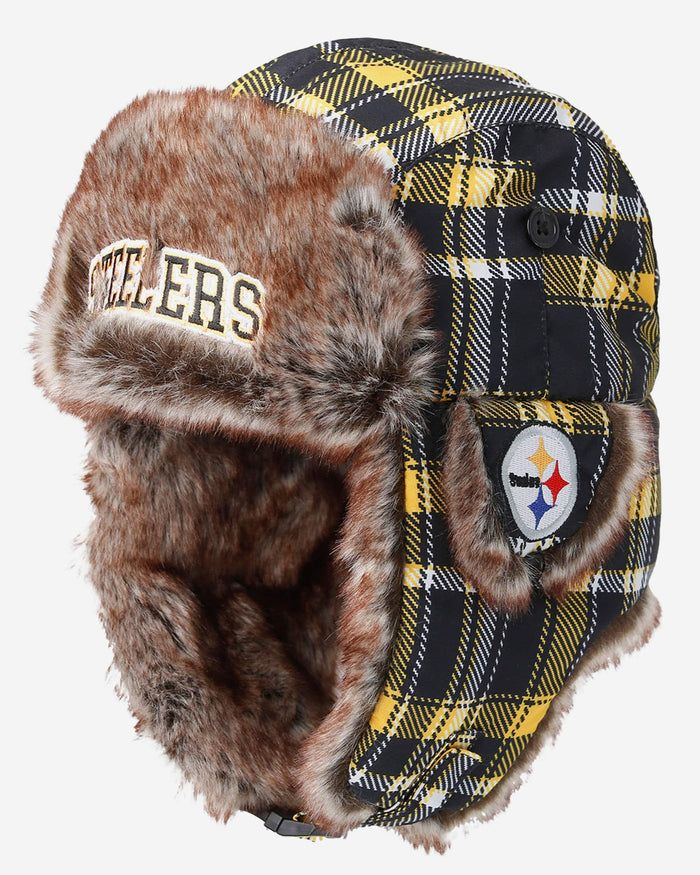 Pittsburgh Steelers NFL Wordmark Flannel Trapper Hat FOCO - FOCO.com