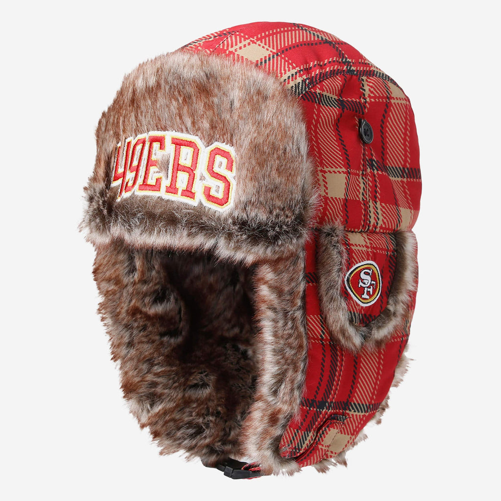 San Francisco 49ers NFL Wordmark Flannel Trapper Hat FOCO - FOCO.com