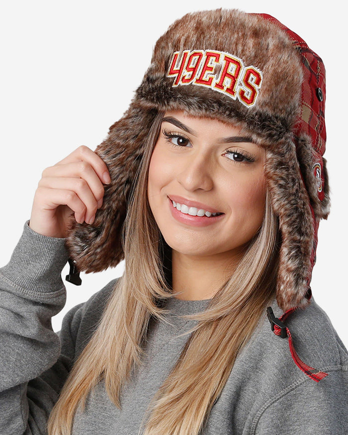 San Francisco 49ers NFL Wordmark Flannel Trapper Hat FOCO - FOCO.com