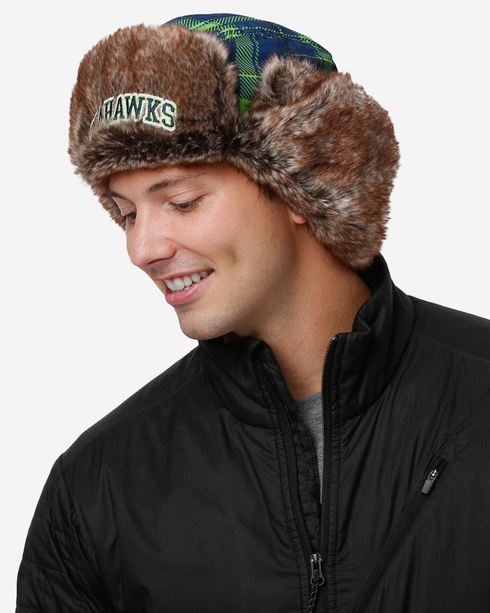 Seattle Seahawks NFL Wordmark Flannel Trapper Hat FOCO - FOCO.com