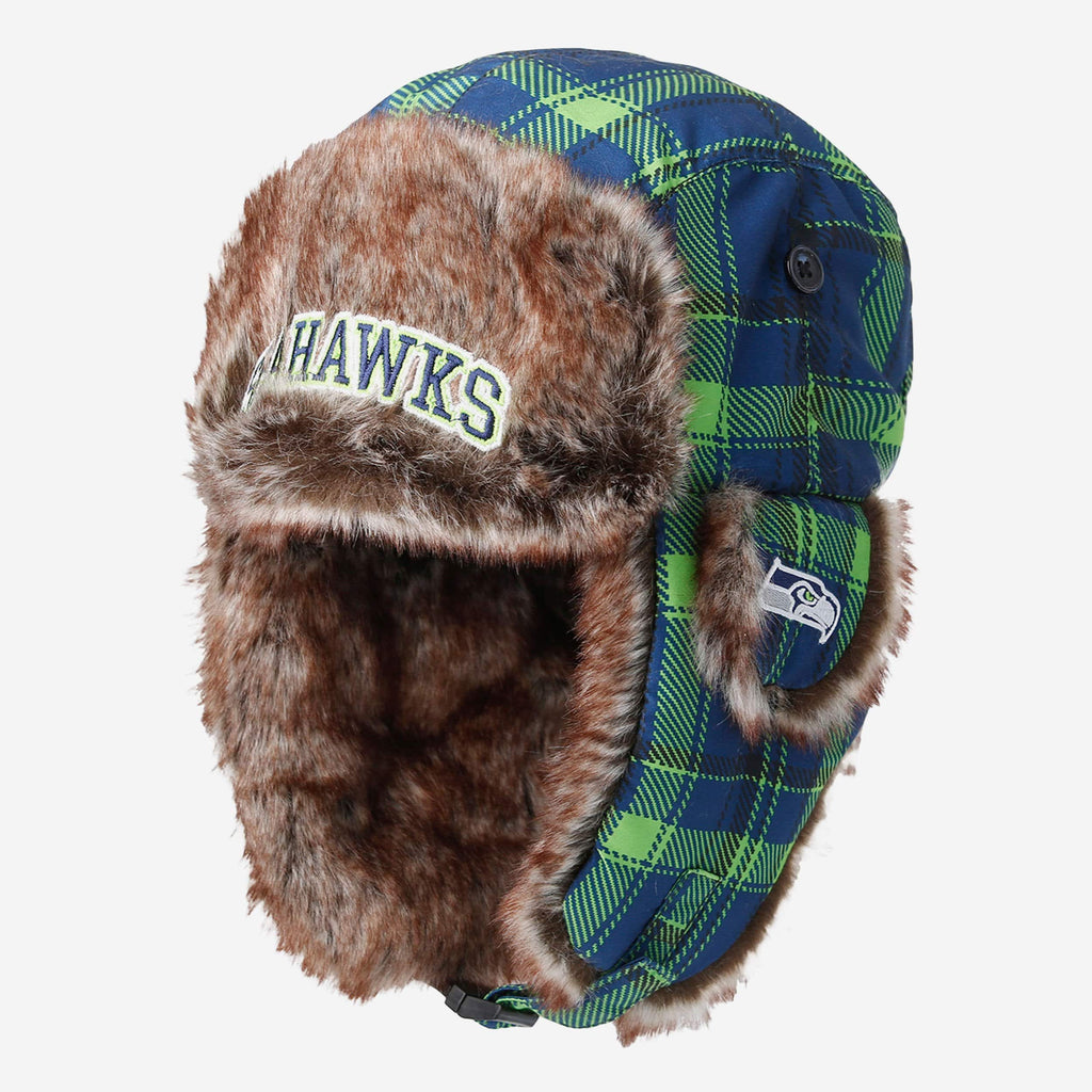 Seattle Seahawks NFL Wordmark Flannel Trapper Hat FOCO - FOCO.com