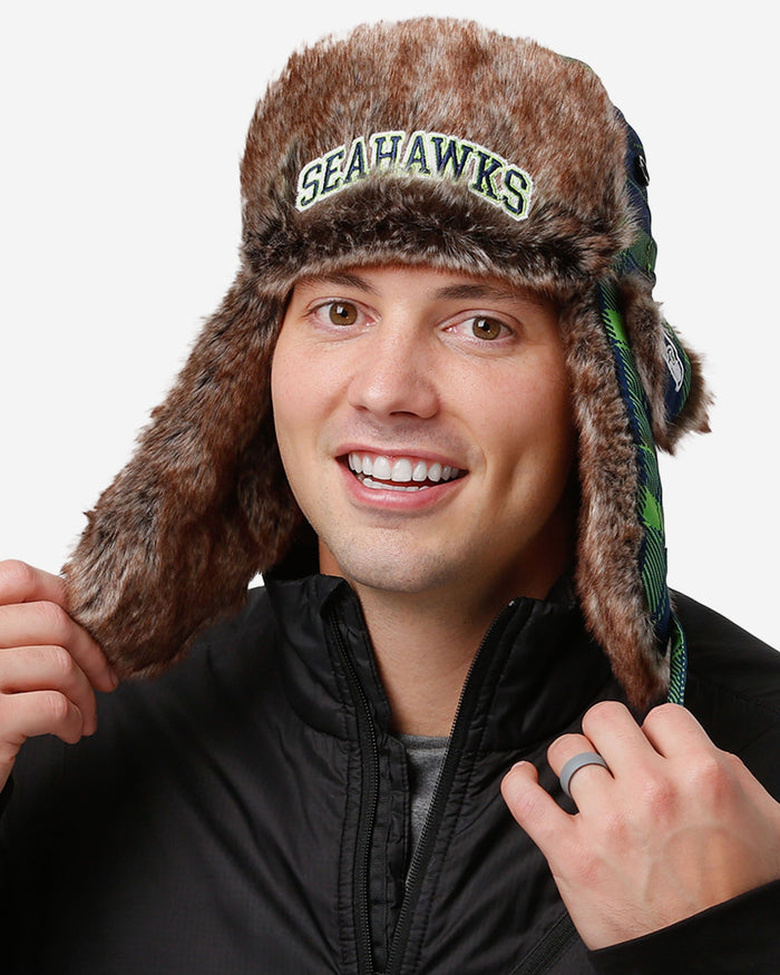 Seattle Seahawks NFL Wordmark Flannel Trapper Hat FOCO - FOCO.com
