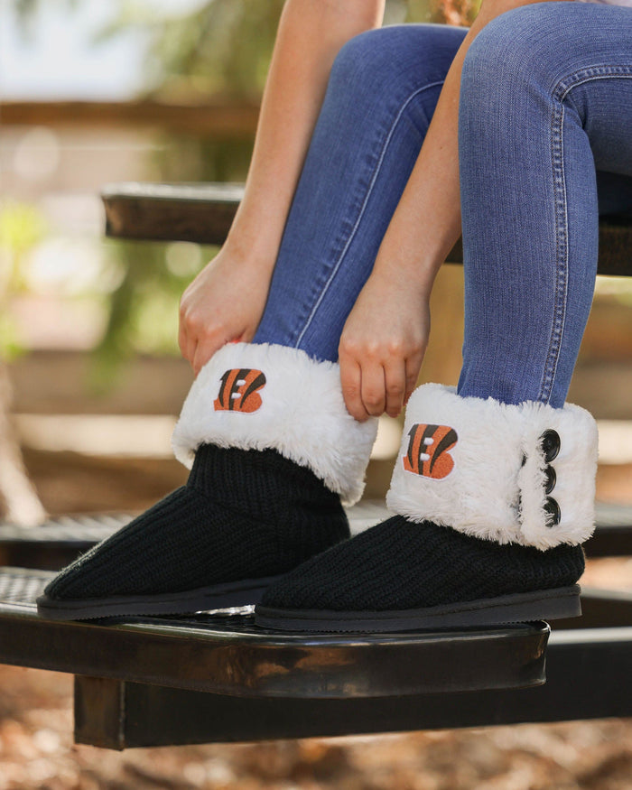 Cincinnati Bengals Knit High End Button Boot Slipper FOCO - FOCO.com