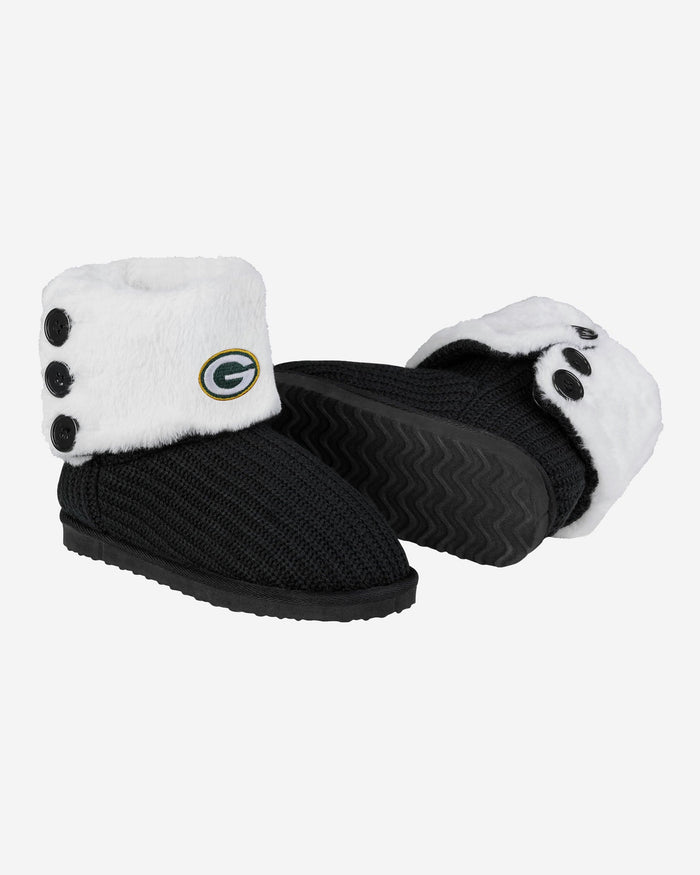 Green Bay Packers Knit High End Button Boot Slipper FOCO - FOCO.com