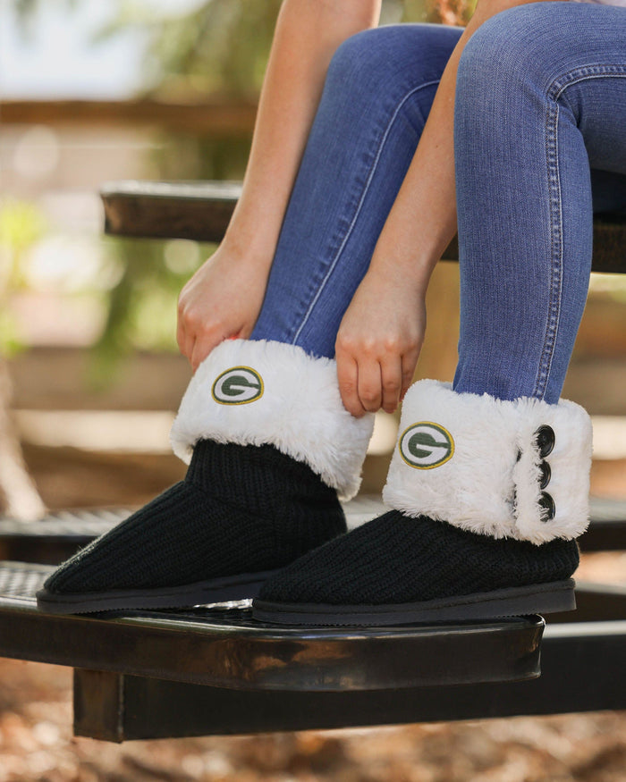 Green Bay Packers Knit High End Button Boot Slipper FOCO - FOCO.com