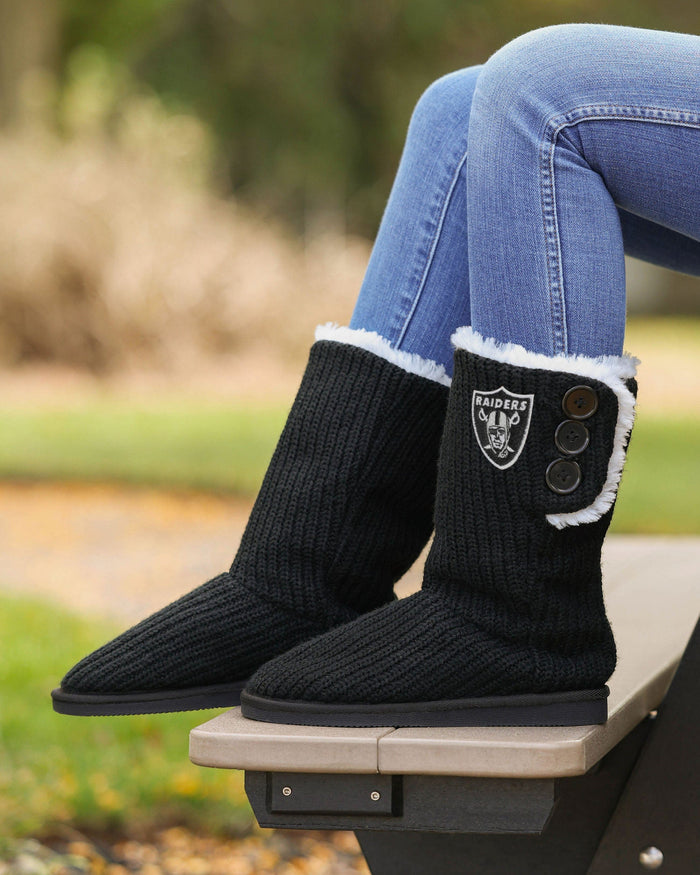 Las Vegas Raiders Knit High End Button Boot Slipper FOCO - FOCO.com