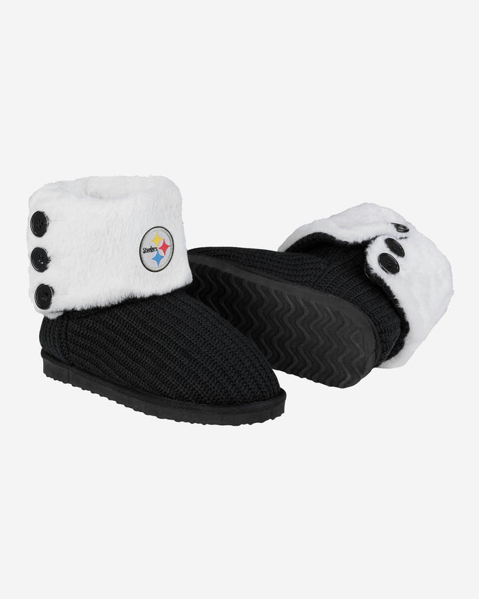 Pittsburgh Steelers Knit High End Button Boot Slipper FOCO - FOCO.com