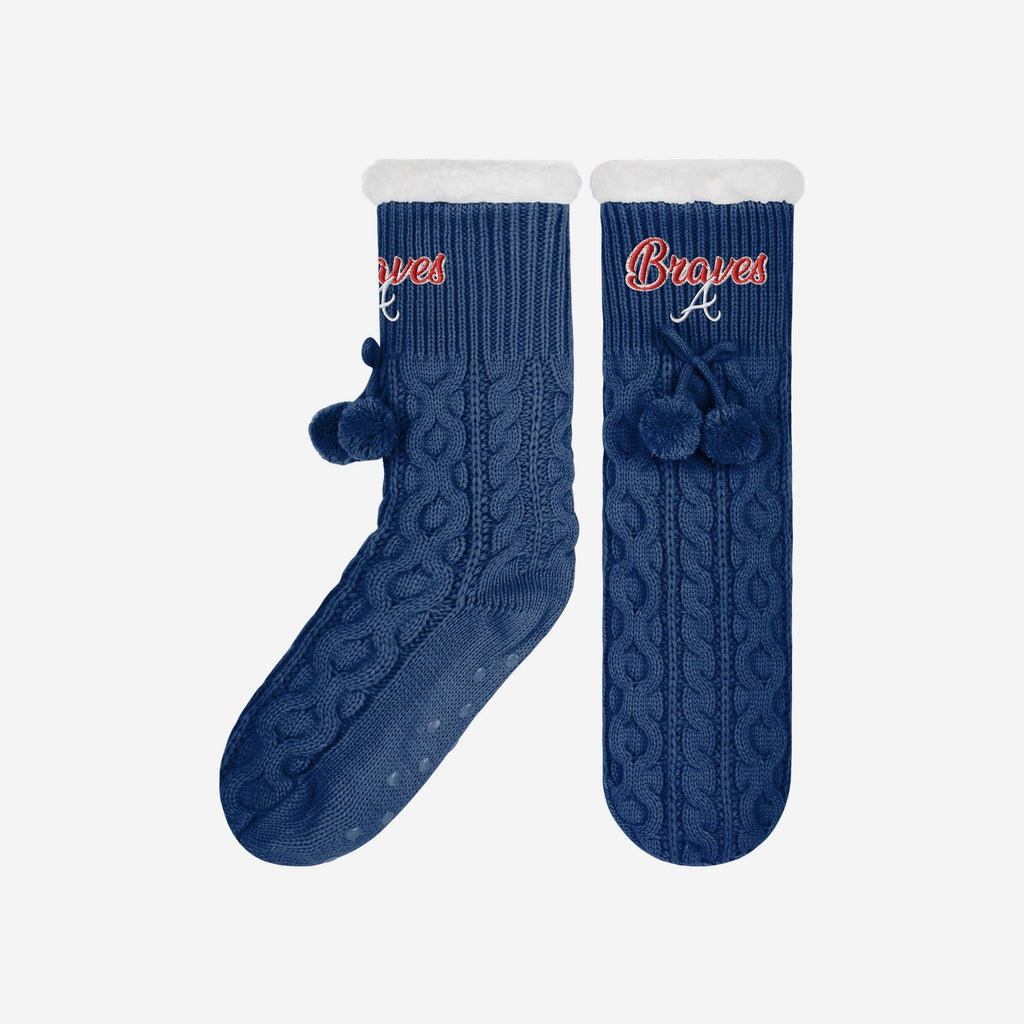 Atlanta Braves Womens Cable Knit Footy Slipper Socks FOCO - FOCO.com