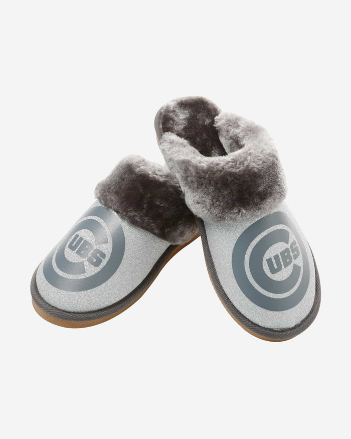 Chicago Cubs Womens Glitter Open Back Fur Moccasin Slipper FOCO - FOCO.com