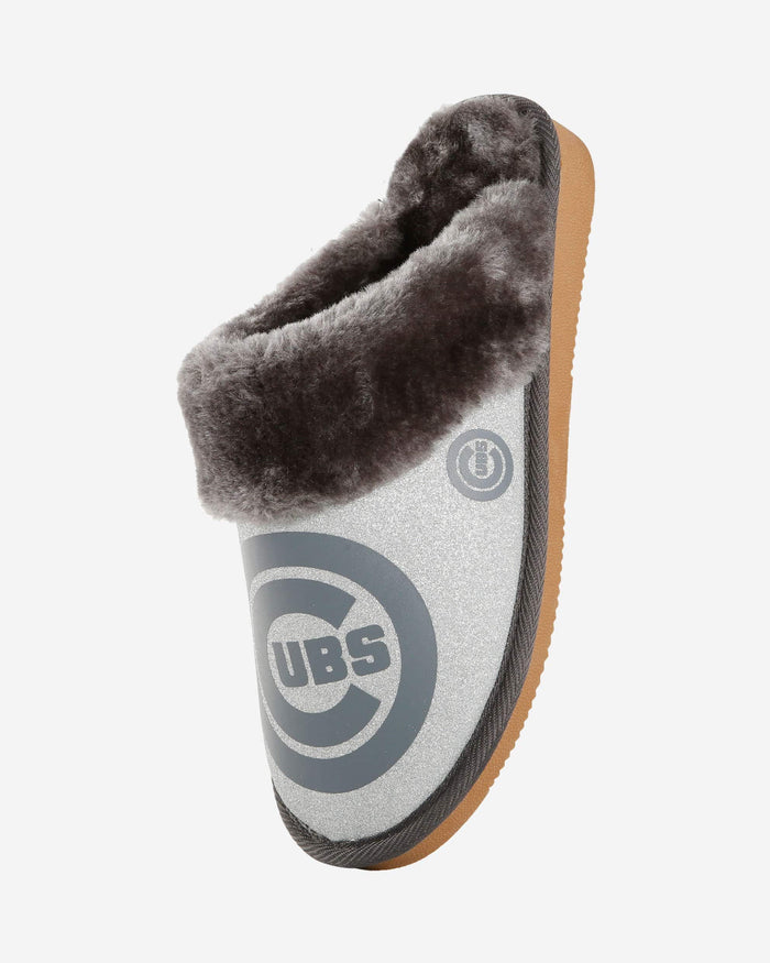 Chicago Cubs Womens Glitter Open Back Fur Moccasin Slipper FOCO - FOCO.com