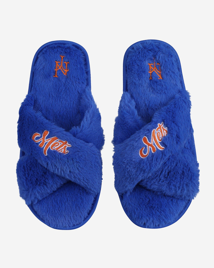 New York Mets Womens Script Wordmark Fur Cross Slide FOCO S - FOCO.com