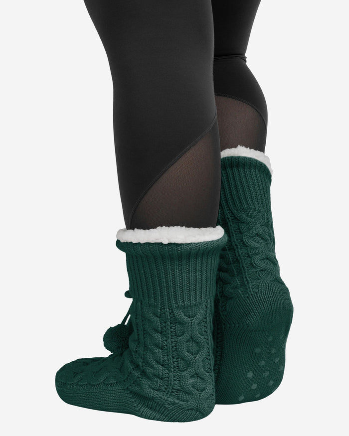 Michigan State Spartans Womens Cable Knit Footy Slipper Socks FOCO - FOCO.com