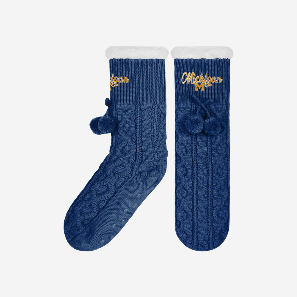 Michigan Wolverines Womens Cable Knit Footy Slipper Socks FOCO - FOCO.com