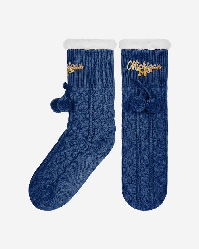 Michigan Wolverines Womens Cable Knit Footy Slipper Socks FOCO - FOCO.com