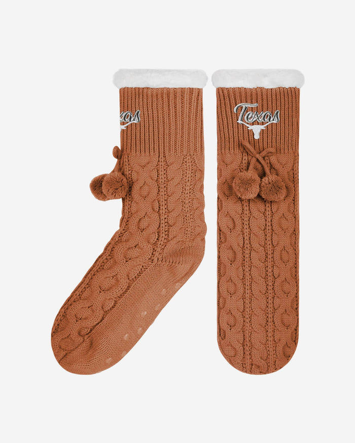 Texas Longhorns Womens Cable Knit Footy Slipper Socks FOCO - FOCO.com