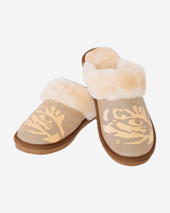 LSU Tigers Womens Glitter Open Back Fur Moccasin Slipper FOCO - FOCO.com