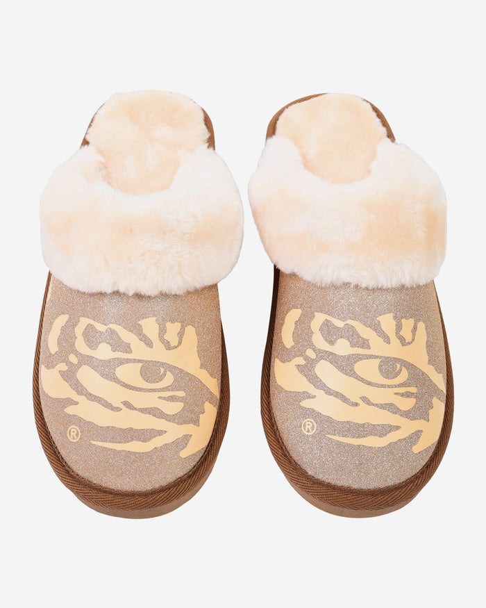 LSU Tigers Womens Glitter Open Back Fur Moccasin Slipper FOCO - FOCO.com