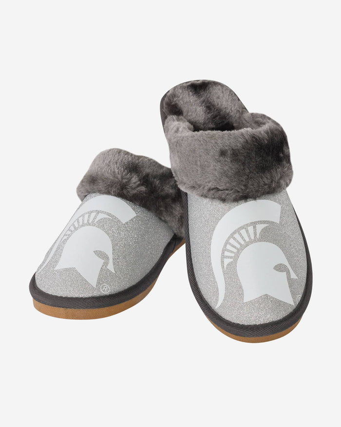 Michigan State Spartans Womens Glitter Open Back Fur Moccasin Slipper FOCO - FOCO.com