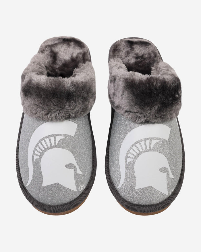 Michigan State Spartans Womens Glitter Open Back Fur Moccasin Slipper FOCO - FOCO.com