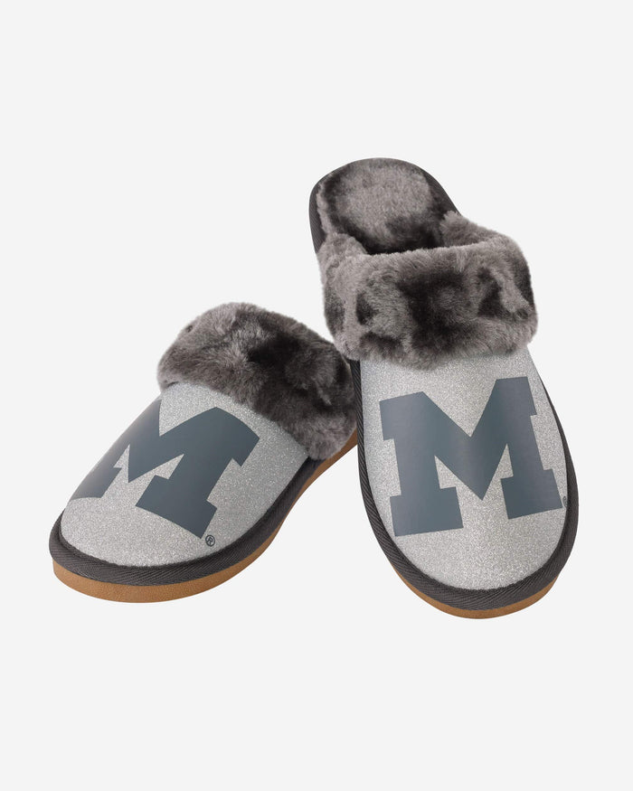 Michigan Wolverines Womens Glitter Open Back Fur Moccasin Slipper FOCO - FOCO.com