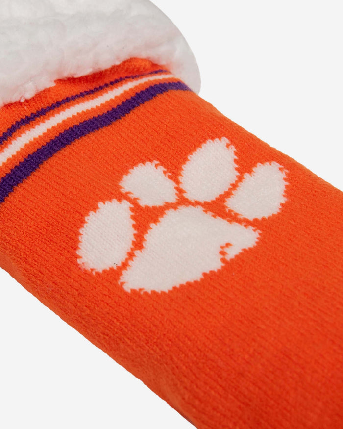 Clemson Tigers Womens Stripe Logo Tall Footy Slipper Socks FOCO - FOCO.com