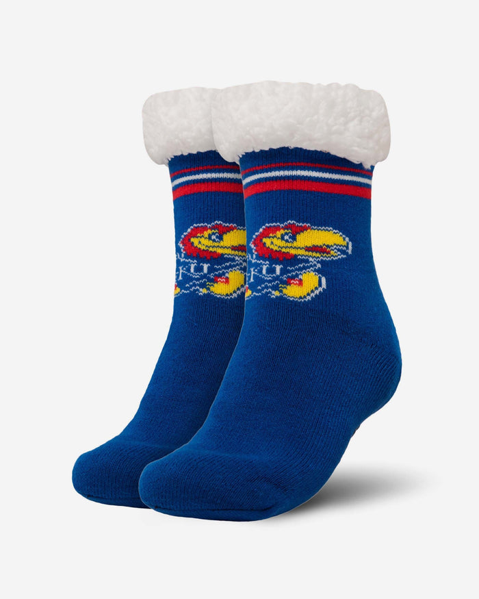 Kansas Jayhawks Womens Stripe Logo Tall Footy Slipper Socks FOCO - FOCO.com
