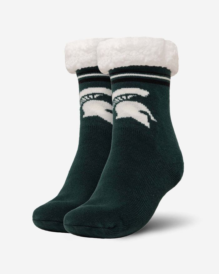 Michigan State Spartans Womens Stripe Logo Tall Footy Slipper Socks FOCO - FOCO.com