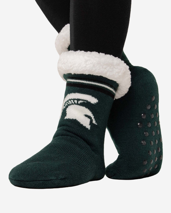 Michigan State Spartans Womens Stripe Logo Tall Footy Slipper Socks FOCO - FOCO.com