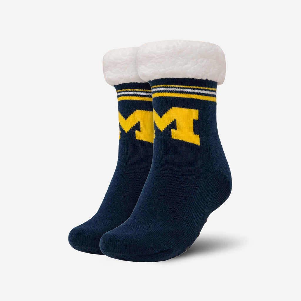 Michigan Wolverines Womens Stripe Logo Tall Footy Slipper Socks FOCO - FOCO.com