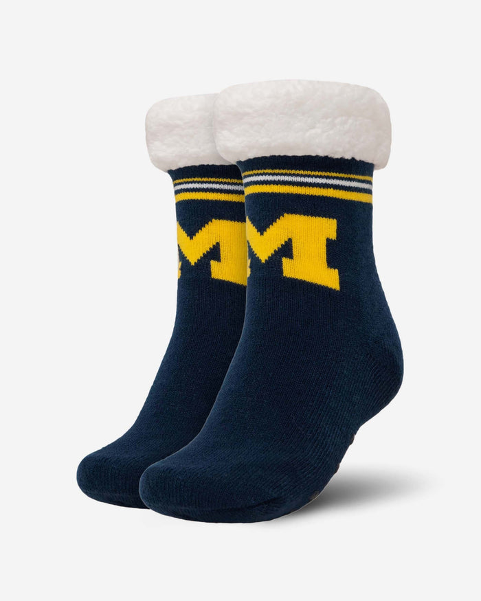 Michigan Wolverines Womens Stripe Logo Tall Footy Slipper Socks FOCO - FOCO.com