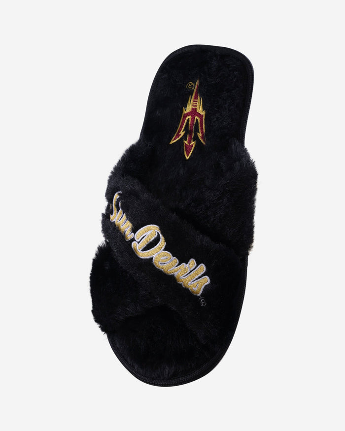 Arizona State Sun Devils Womens Script Wordmark Fur Cross Slide FOCO - FOCO.com