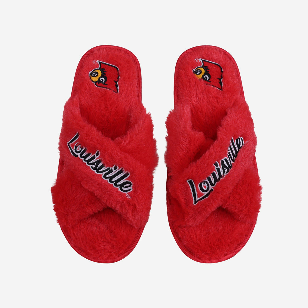 Louisville Cardinals Womens Script Wordmark Fur Cross Slide FOCO S - FOCO.com