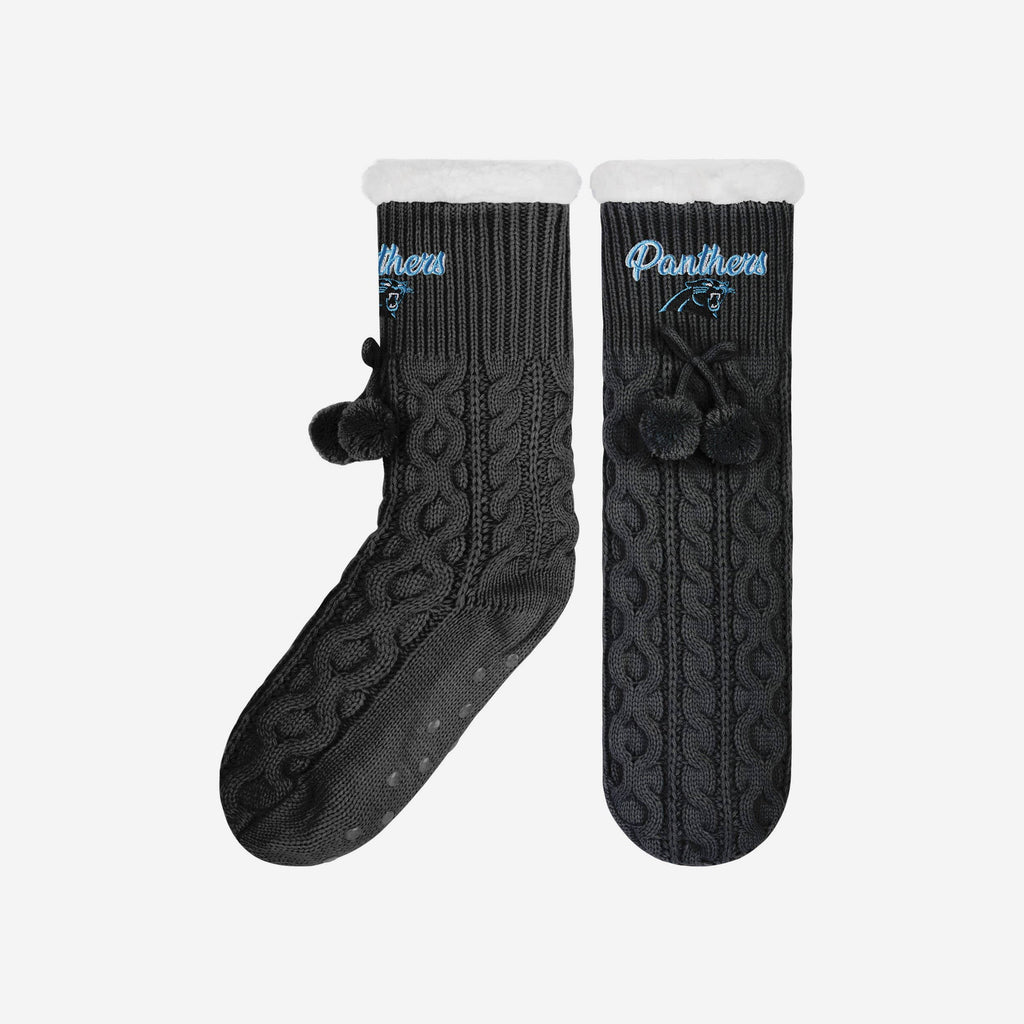 Carolina Panthers Womens Cable Knit Footy Slipper Socks FOCO - FOCO.com