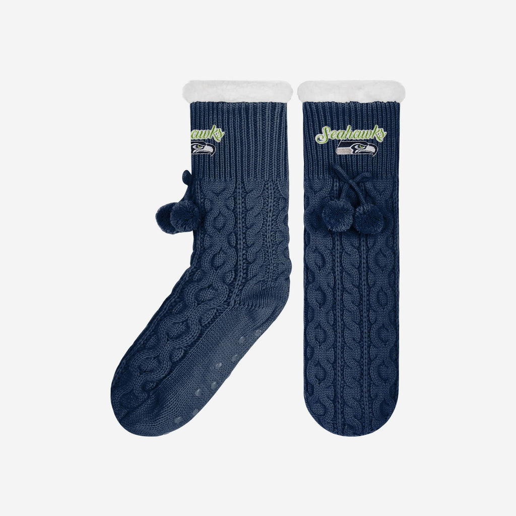 Seattle Seahawks Womens Cable Knit Footy Slipper Socks FOCO - FOCO.com