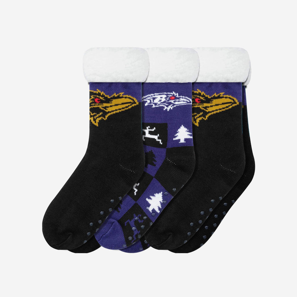 Baltimore Ravens Womens Fan Footy 3 Pack Slipper Socks FOCO - FOCO.com