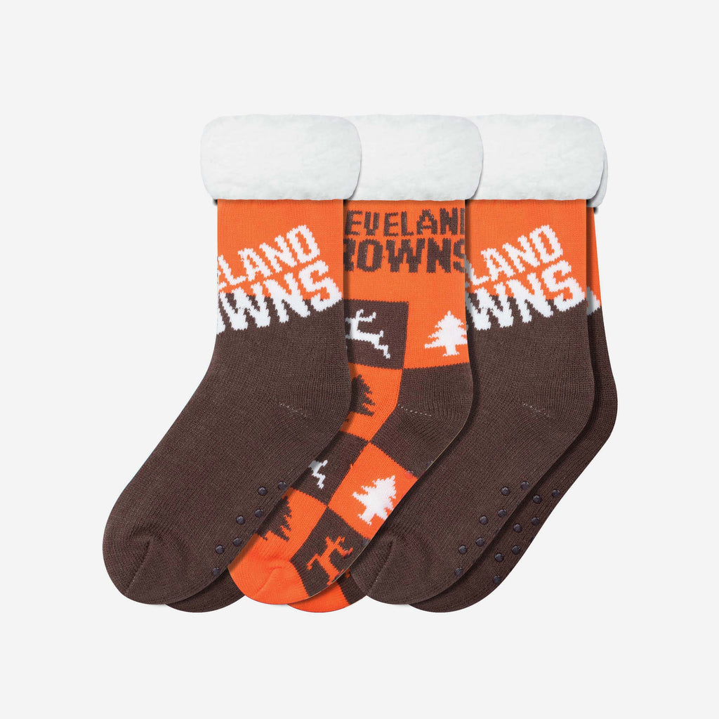 Cleveland Browns Womens Fan Footy 3 Pack Slipper Socks FOCO - FOCO.com