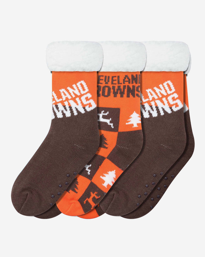 Cleveland Browns Womens Fan Footy 3 Pack Slipper Socks FOCO - FOCO.com