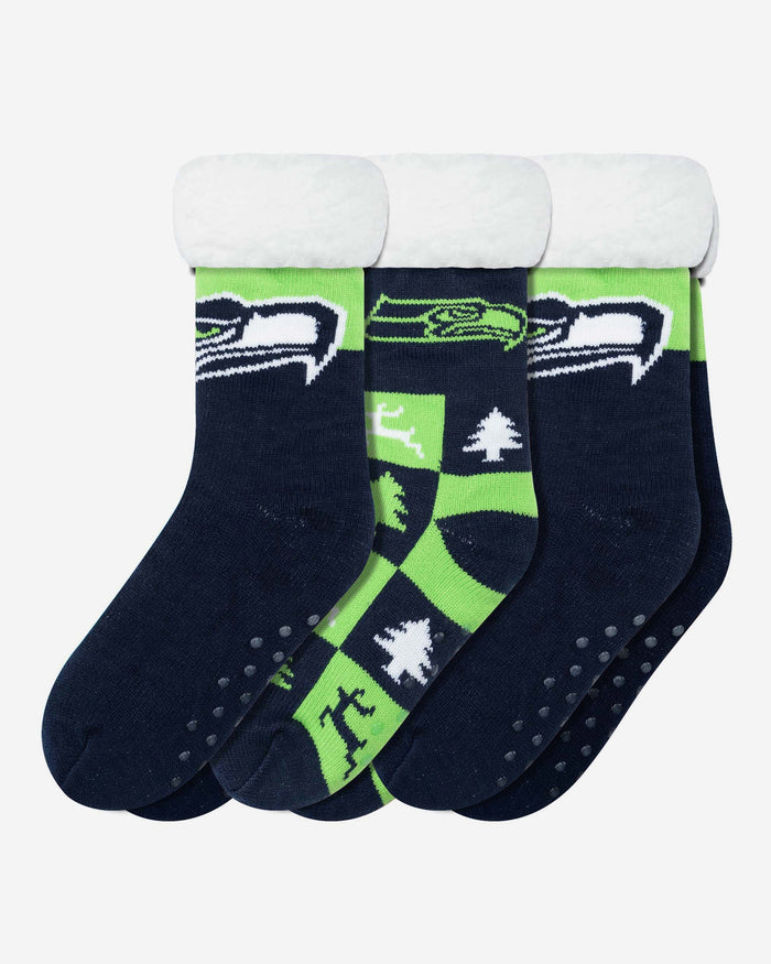 Seattle Seahawks Womens Fan Footy 3 Pack Slipper Socks FOCO - FOCO.com