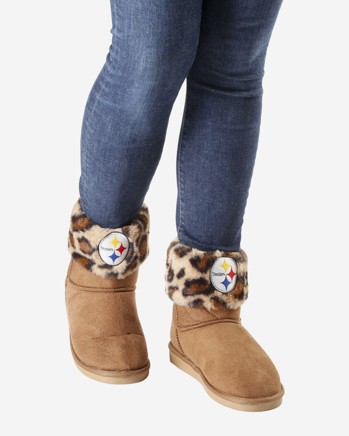 Pittsburgh Steelers Womens Cheetah Fur Boot FOCO - FOCO.com